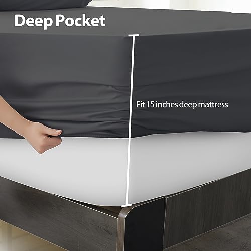 2-Pack Pure Cotton King Size Fitted Sheet, 600 Thread Count, Dark Grey