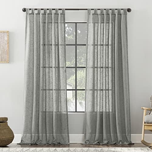 Archaeo Burlap Weave Linen Blend Tab Top Curtain, 50" x 96", Sterling