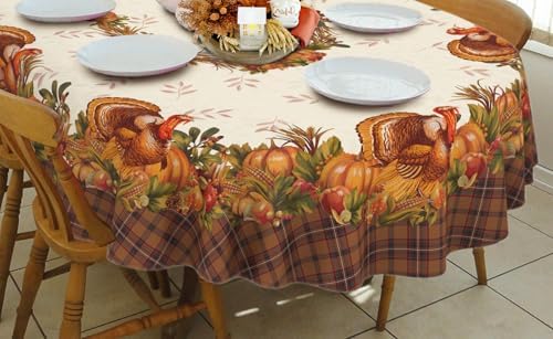Thanksgiving Turkey Tablecloth Vintage Fall Pumpkin Table Cloth for