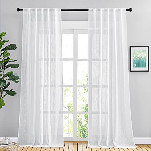 NICETOWN White Semi Sheer Living Room Curtains 108 inches Long, Rod