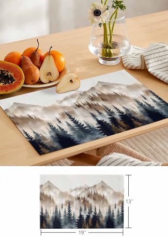 Placemats Set of 8, Tan Trees Forest Woven Placemat, Linen Place Mats