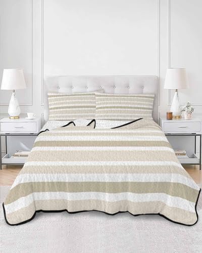 90x96in Quilt Bedding Set Minimalist Stripes Breathable Summer Cooling