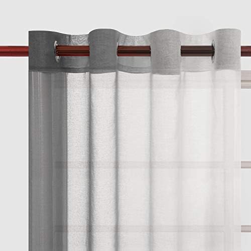 DWCN Grey Ombre Sheer Curtains - Faux Linen Semi Voile Gradient