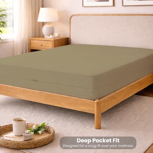 Queen Size Microfiber 1 PC Zipper Fitted Sheet 16 Inch Deep, Taupe