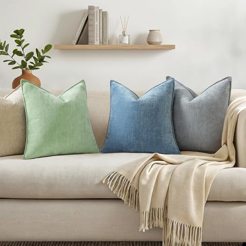 decorUhome Chenille Teal Velvet Throw Pillow Covers 22x22 Set of 2