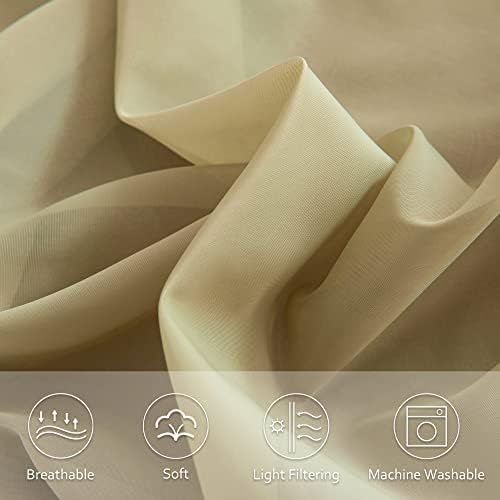 MUMFAS Light Brown Sheer Curtains with Tab Top Look Semi Taupe Tan