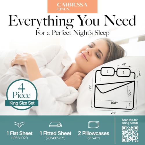 Carressa Linen Egyptian Cotton Sheets King Size - Luxury 1500 Series