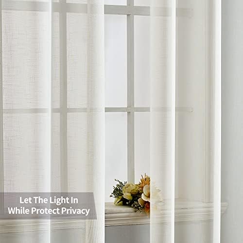 MIULEE Natural Linen Semi Sheer Window Curtains - Elegant Solid Ivory