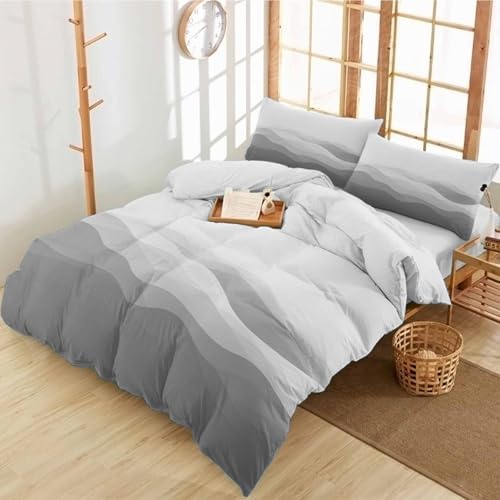 Duvet Cover Set Queen, Abstract Minimalist Gray Ombre 3 Piece Bedding