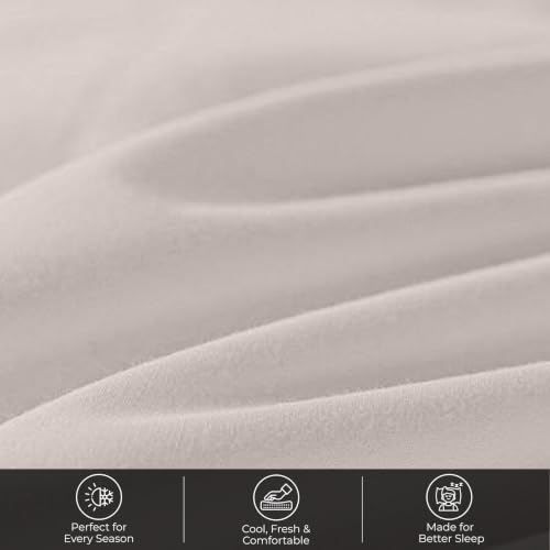 RUVANTI 100% Cotton Fitted Twin Sheets, Percale Weave – Soft Beige