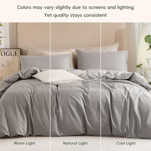 JIYUAN Twin Washed Cotton Duvet Cover Set, 2-Piece, Relaxed Linen Feel