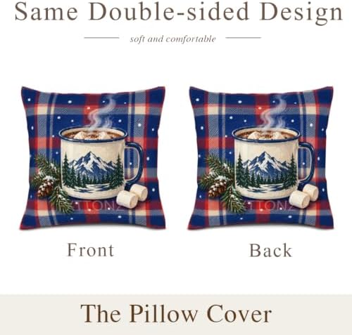 Plaid Accent Pillow Covers 22x22 Inch Set of 2 Linen for Kitchen