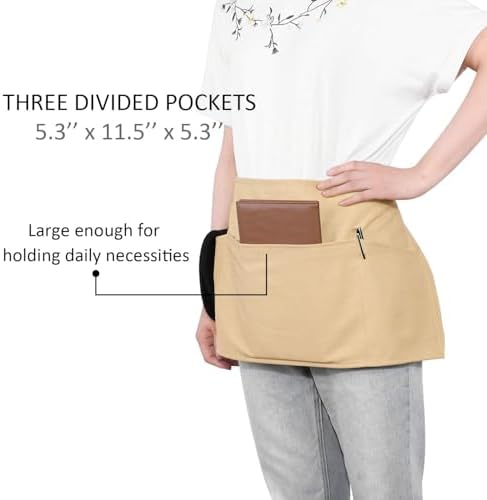 GNEGNI 3 Pockets Waist Apron-Waitress Waiter Server Apron Short Half