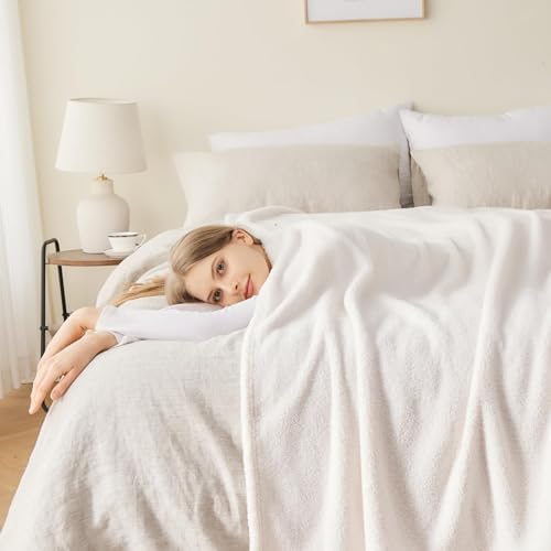 NEWCOSPLAY Knitted Throw Blanket for Couch Sofa Bed, Ivory, 50"x60"