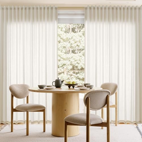 Nanspring Extra Long Linen Curtains 120 Inch Hook Belt Beige Cream 2