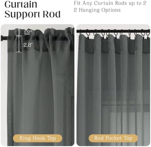 CUCRAF Grey Sheer Curtains 63 Inches Long 2 Panels Set, Semi Sheer Rod