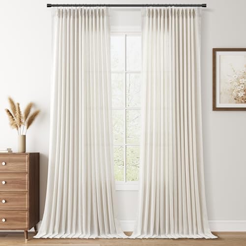 Nanspring Pinch Pleated Linen Curtains 112 Inch for Living Room