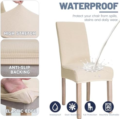 Waterproof Dining Chair Covers Set of 2, Beige Stretch Slipcovers