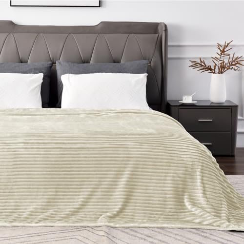 BEDELITE 3D Ribbed Jacquard Beige Blankets Queen Size for Bed, 90x90