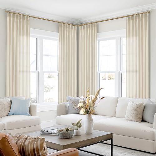 SHINELAND Warm Beige Linen Pinch Pleated Curtains 108 Inches Long