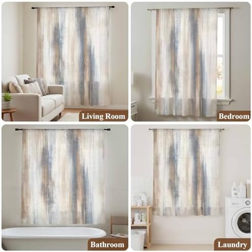 Beige Gray Sheer Curtains 63 Inch Length Abstract Grunge Mottled
