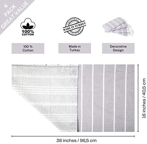 4 Pack Turkish Hand Towels for Bathroom -18 x 40 inch 100% Cotton