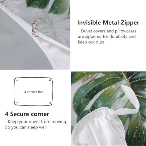 Luxurious Tropical Monstera Duvet Cover King 3Pcs, Breathable