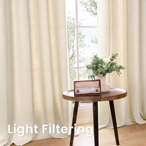 BGment Linen Curtains 84 Inch Length 2 Panels Cream Drapes for Living