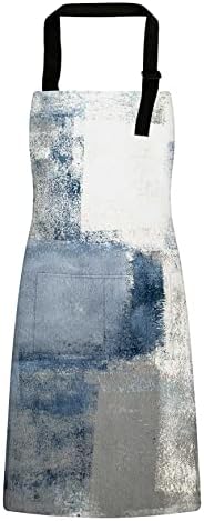 TOMWISH Aprons with Pockets Turquoise and Grey Abstract Art Painting