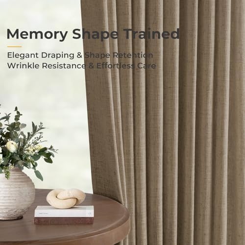 INOVADAY Memory Trained Pinch Pleated Thick Linen Curtains 96 Inches