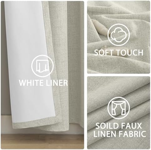 Yakamok Cream Linen Textured Curtains 63 Inches Long for Living Room