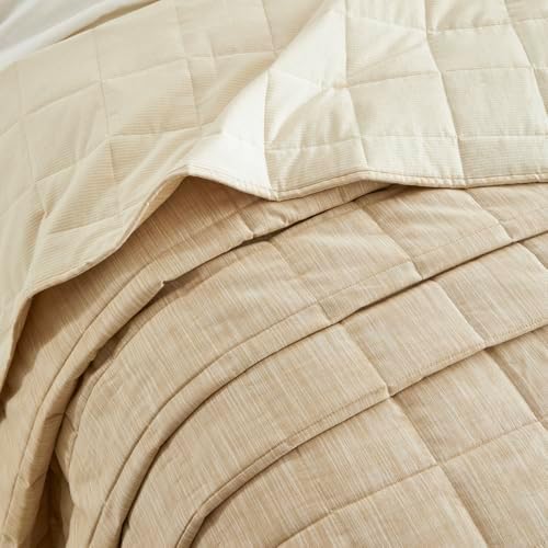 Beige Quilts Queen Size 3 Pieces Cotton Queen Quilt Set