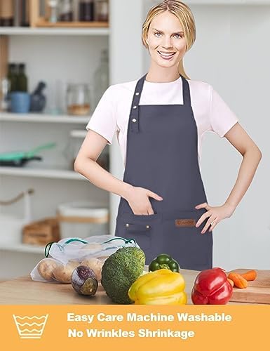Kitchen Cooking Apron for Women Men with Big Pockets Canvas Waterproof