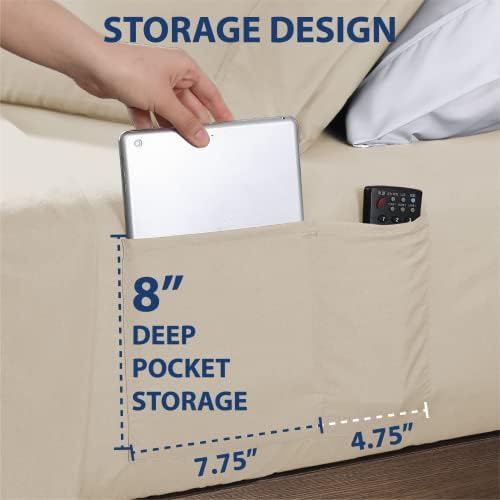 Swift Home Full Bed Sheet Set with Double Side Pockets, Cream