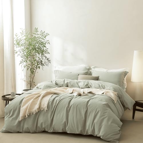 BDEAR 3Pcs Sage Green Duvet Cover Set California King Size 104" W x