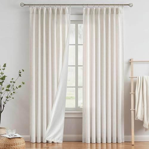 Vision Home Natural Pinch Pleated Light Filtering Curtains 120 inch