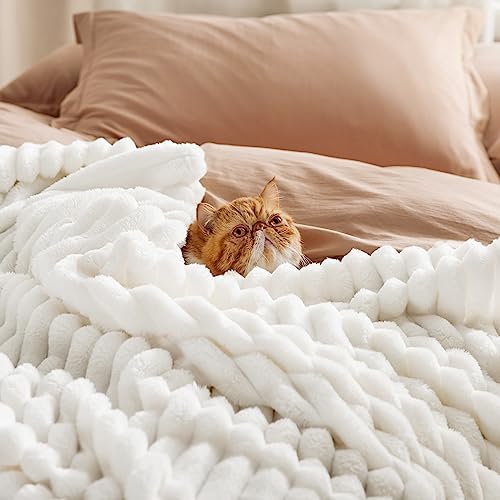 Bedsure Fleece King Blanket(White & Beige)