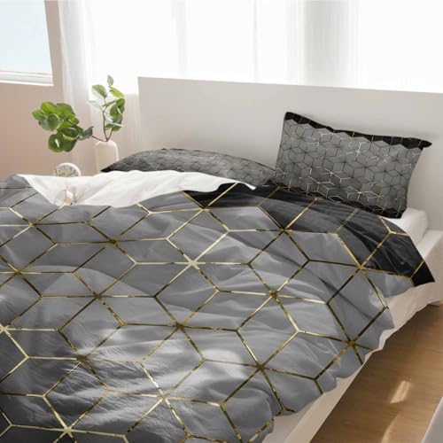 Duvet Cover Set Queen, Gray Mottled Gradient Geometric 3 Piece Bedding