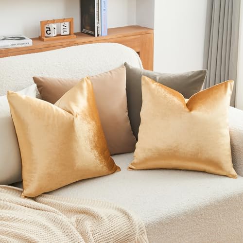 Throw Pillow Covers Gold Set of 2 20x20 Inch Pillow Covers, Soft
