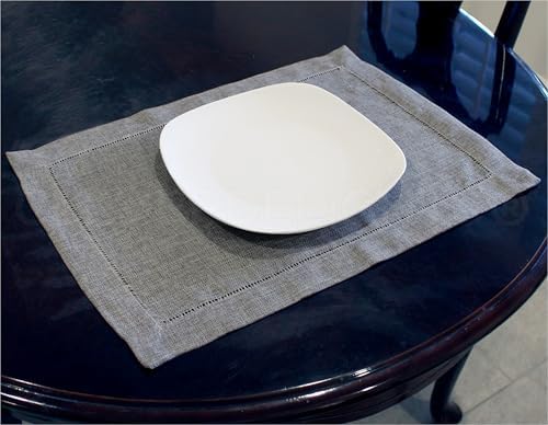 CleverDelights 14" x 20" Slate Gray Hemstitched Placemats - 12 Pack