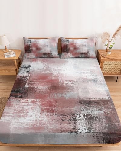 Fitted Sheets Elastic Deep Pocket Bed Sheet Twin XL Red Gray Graffiti