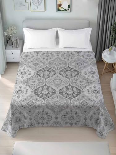 Cal King Size Flat Sheet Only, Vintage Gray Flower Texture Bed Top
