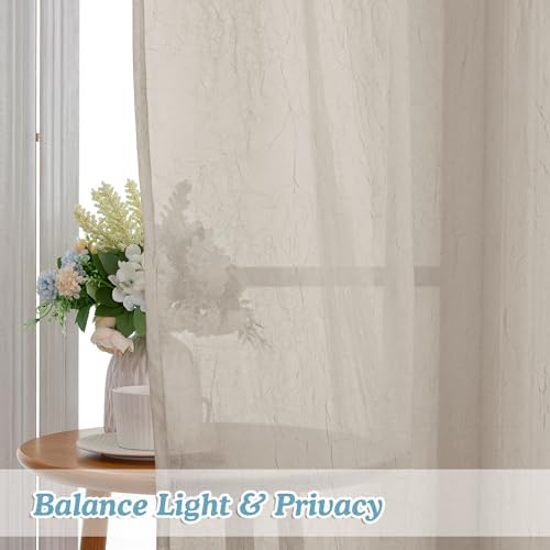 Chyhomenyc Crushed Sheer Taupe Curtains 63 Inch Length 2 Panels, Light