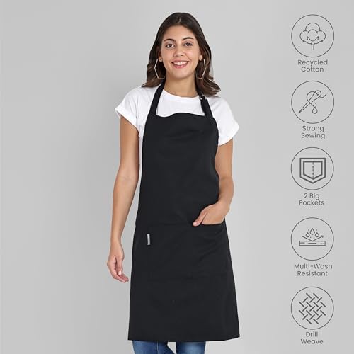 Chef Apron, Recycled Cotton Kitchen Apron with an Adjustable Neck with