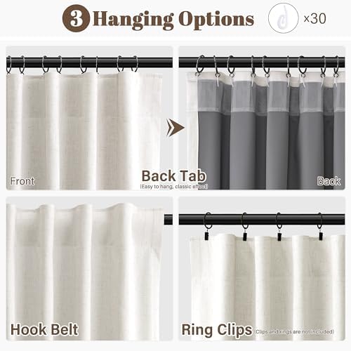 Guken Cream Natural 100% Blackout Linen Curtains 108 Inches Long 2