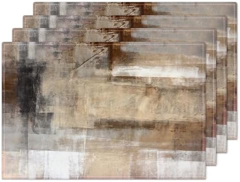 Brown and Gray Placemats Washable, Linen Rectangular Place Mats Set of