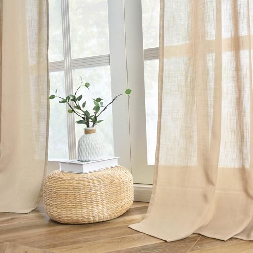 FINECITY Taupe Linen Curtains 63 Inch Length for Bedroom, 2 Panels