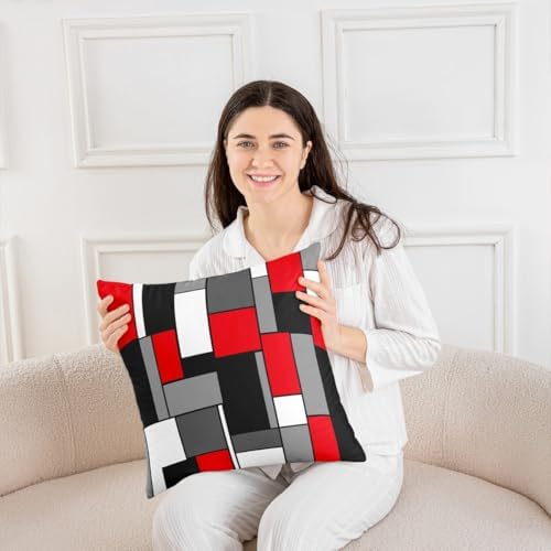 Erosebridal Red Abstract Throw Pillow Covers 18x18 Set of 2 Black Grey