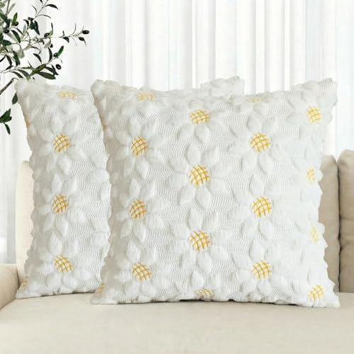 AVOIN colorlife Spring Summer Cream White Sunflower Throw Pillow