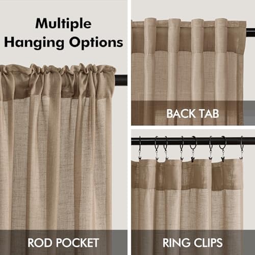 ANRODUO Extra Long Taupe Semi Sheer Linen Curtains 108 inch Length 2